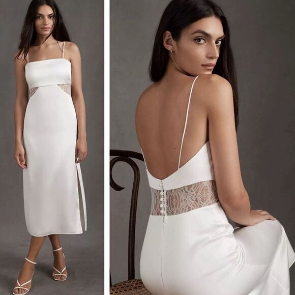 Sachin + Babi‎ White Satin Bridal Midi Slip Dress Size 0 - Picture 1 of 14